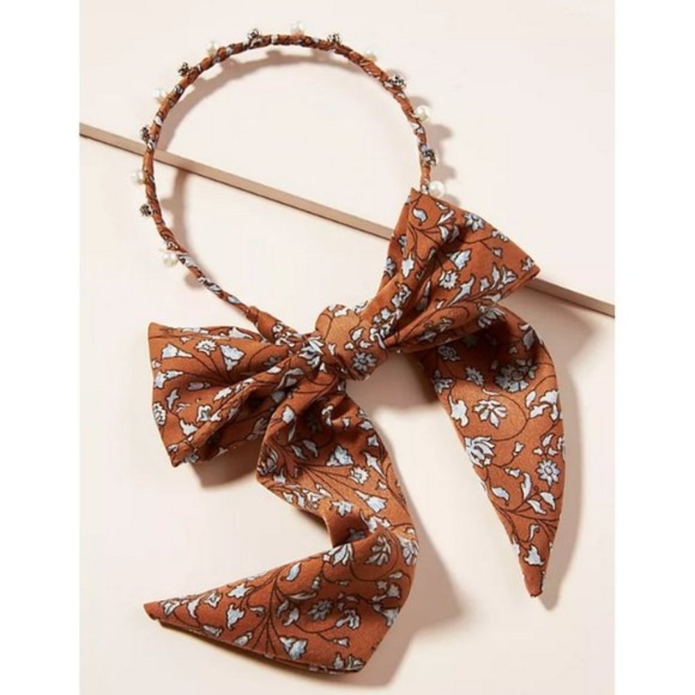 Bow Headband In Rust Floral